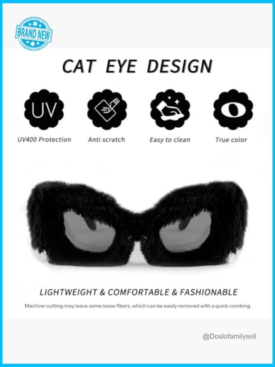 Plush Fuzzy Cat Eye Sunglasses Punk Velvet Shades Masquerade Party Eyewear main image 4